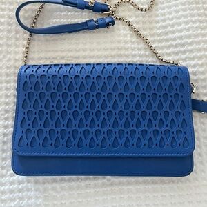 New Stuart Weitzman Blue Leather Crossbody Clutch